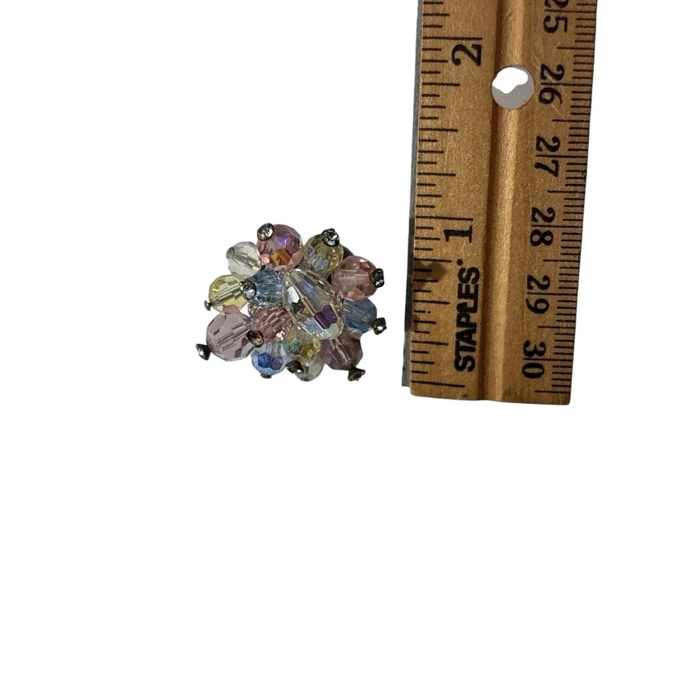 Vintage Signed Vendome Rhinestone beaded Brooch Pin Clip On‎ Earrings Set